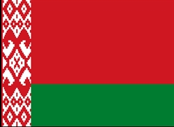 [ai] The national flag of Belarus featuring a red field with a green horizontal stripe at the bottom and a white ornament pattern on the left side.